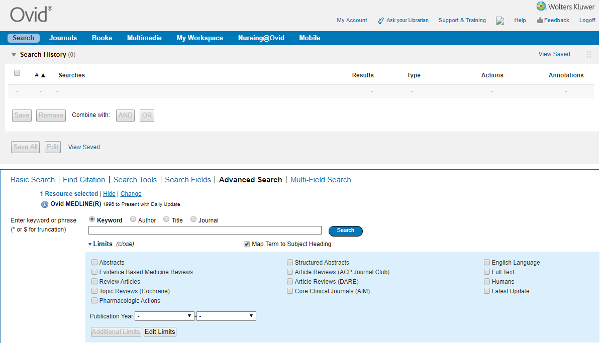 MEDLINE database screen image